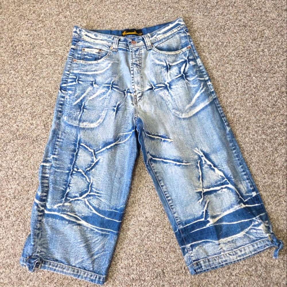 Y2K Hip Hop Baggy Denim Shorts Jorts Brock‎ Jeans 34 Skater